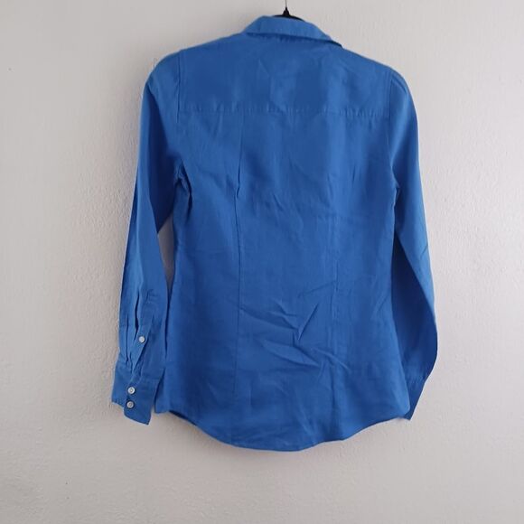 J. Crew Linen-blend button-up blue shirt size 00 - Picture 5 of 5